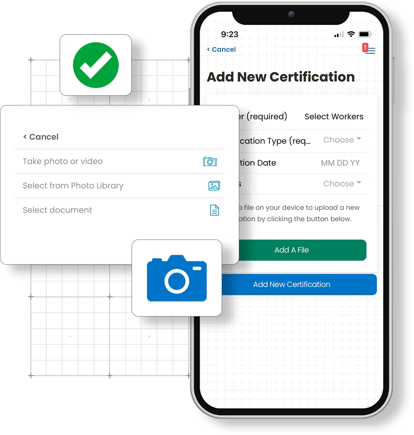 Showing how to upload certificates in the Corfix construction document management mobile app