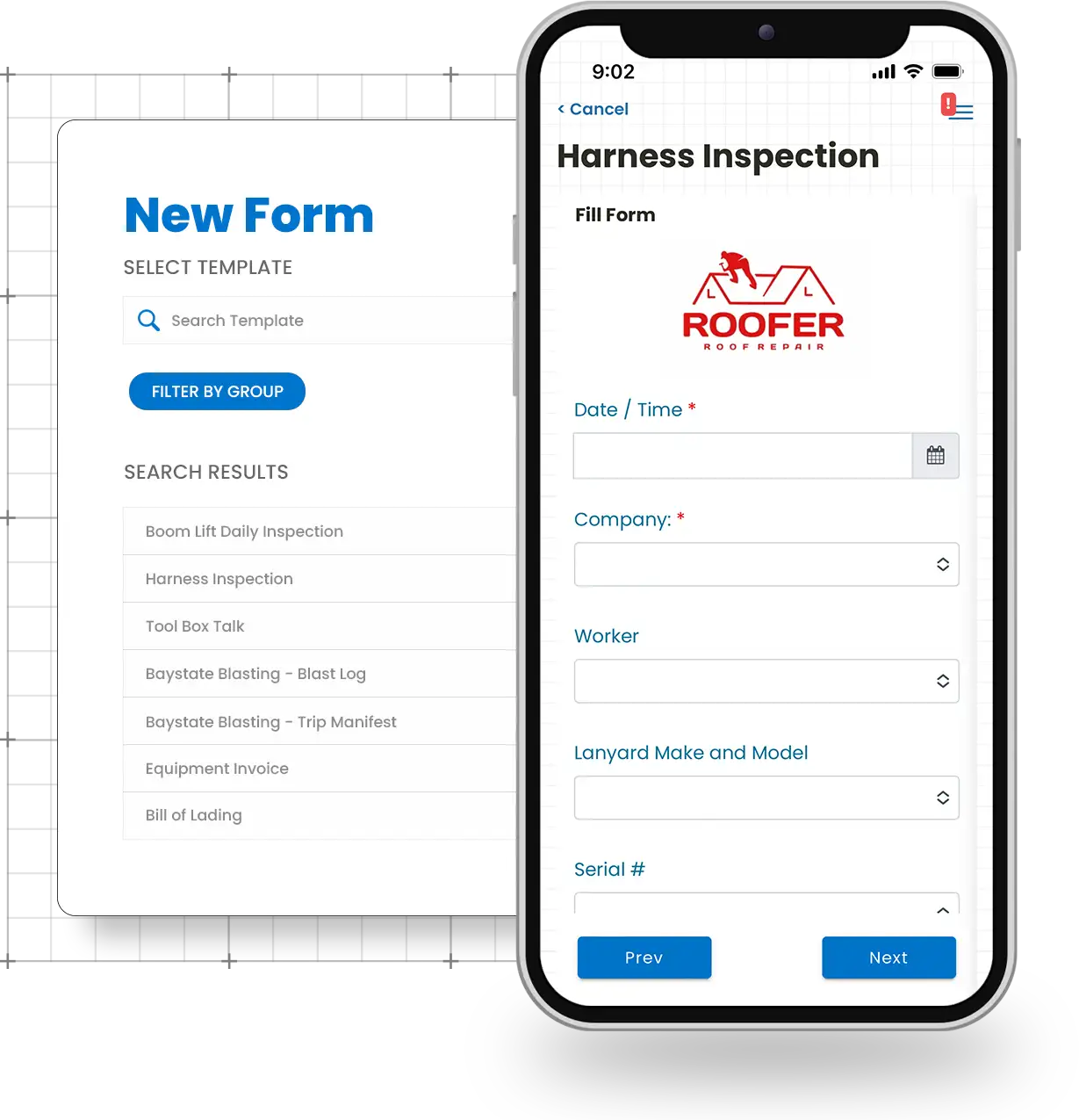 Showing the Form Builder feature in the Corfix construction document management mobile app