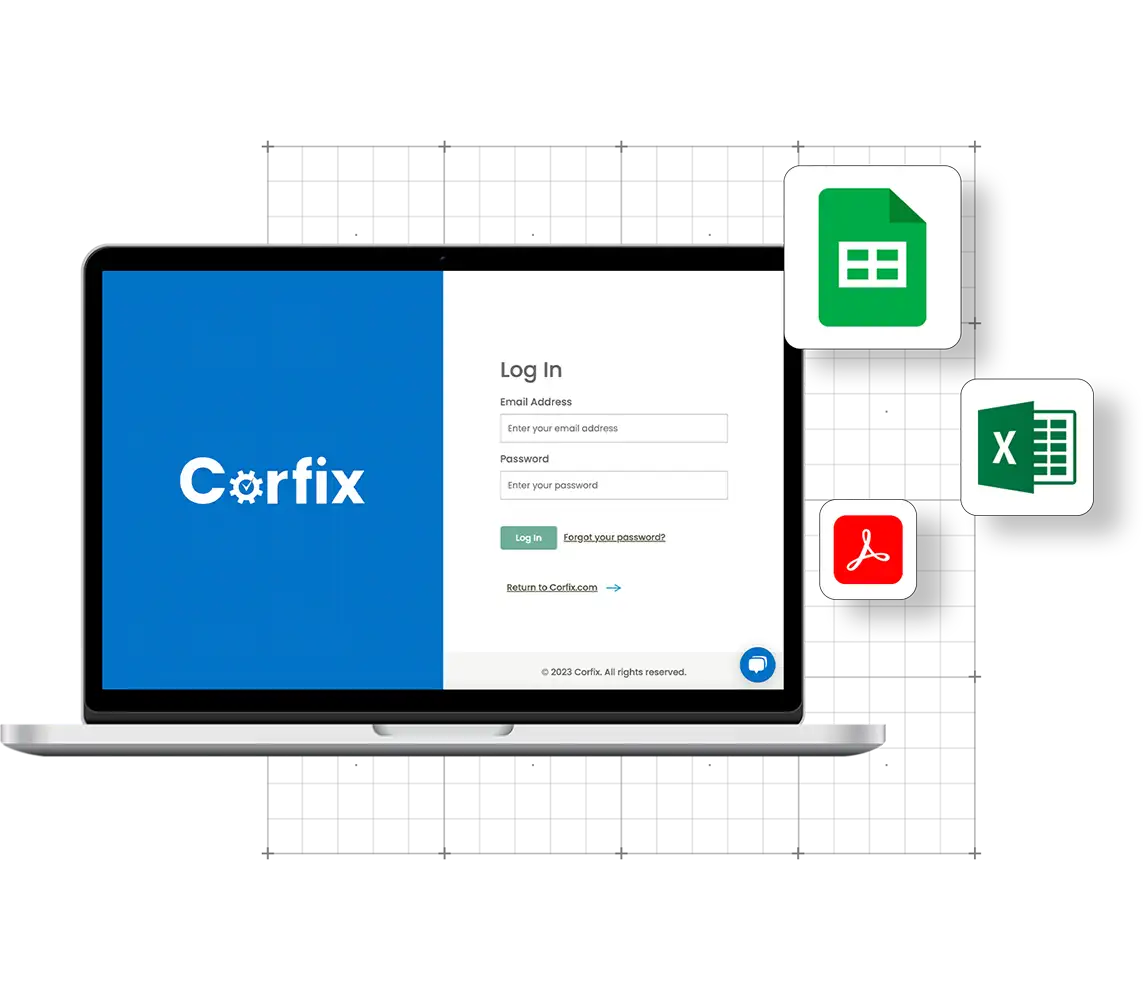 Key Corfix software provider integrations like Adobe Reader and Microsoft Excel and Google Sheets