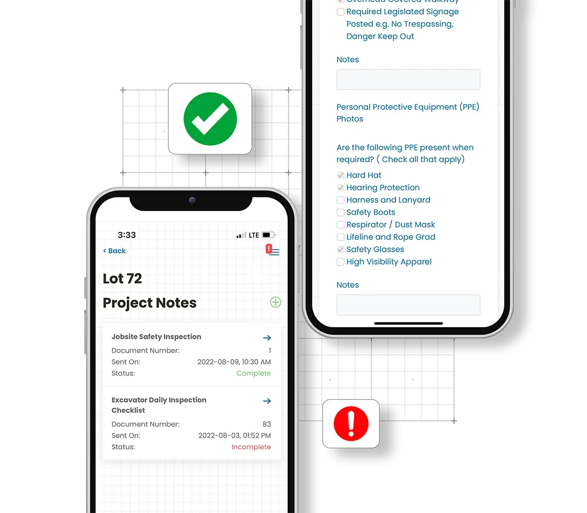 Showing the notes feature in the Corfix construction document management mobile app