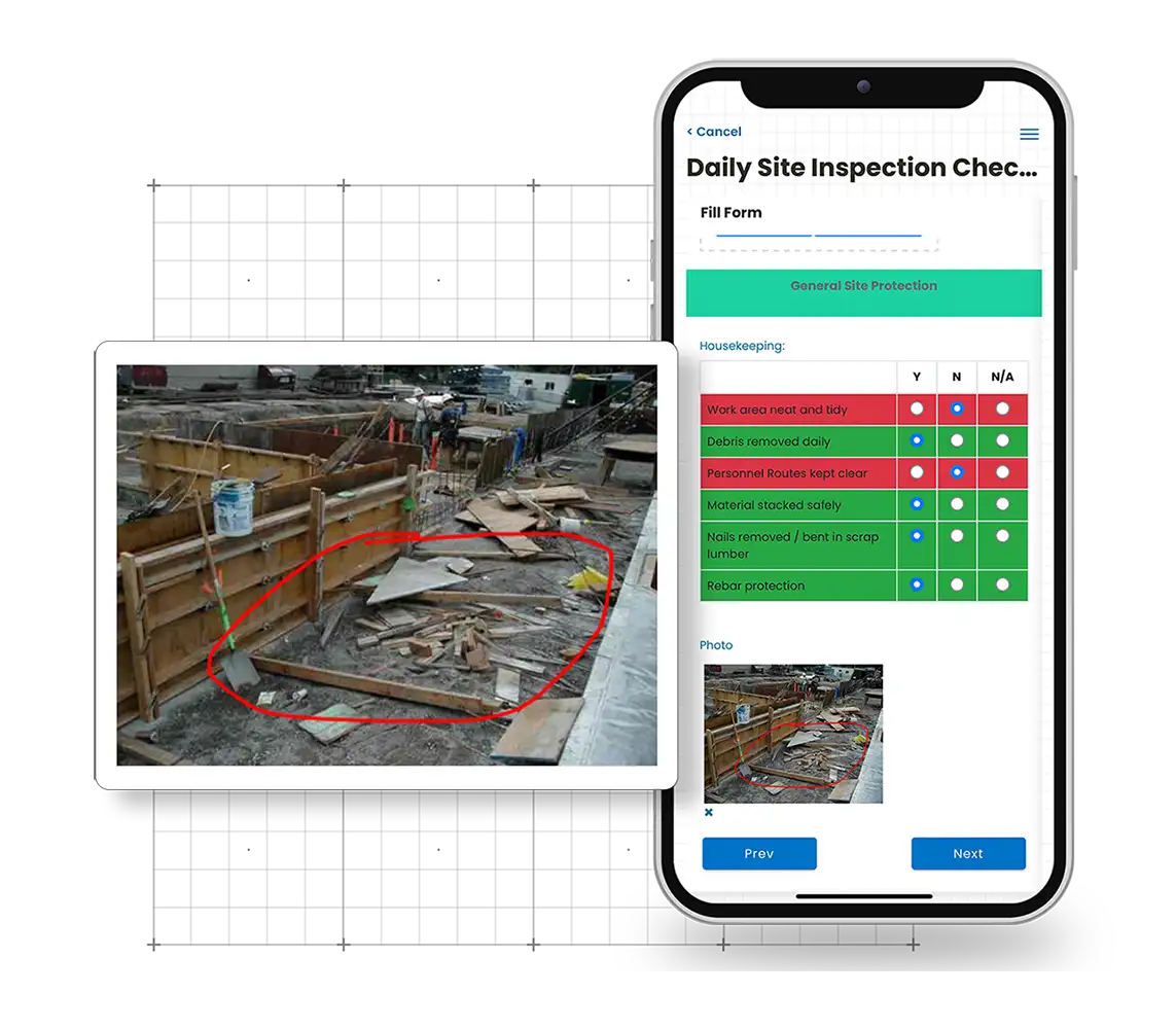 Showing the photos feature in the Corfix construction document management mobile app