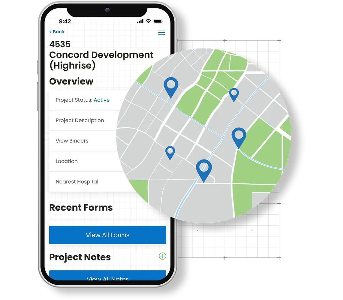 Showing the project overview feature in the Corfix construction document management mobile app