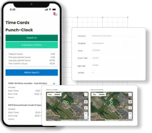 Showing the Punch Clock feature in the Corfix construction document management mobile app