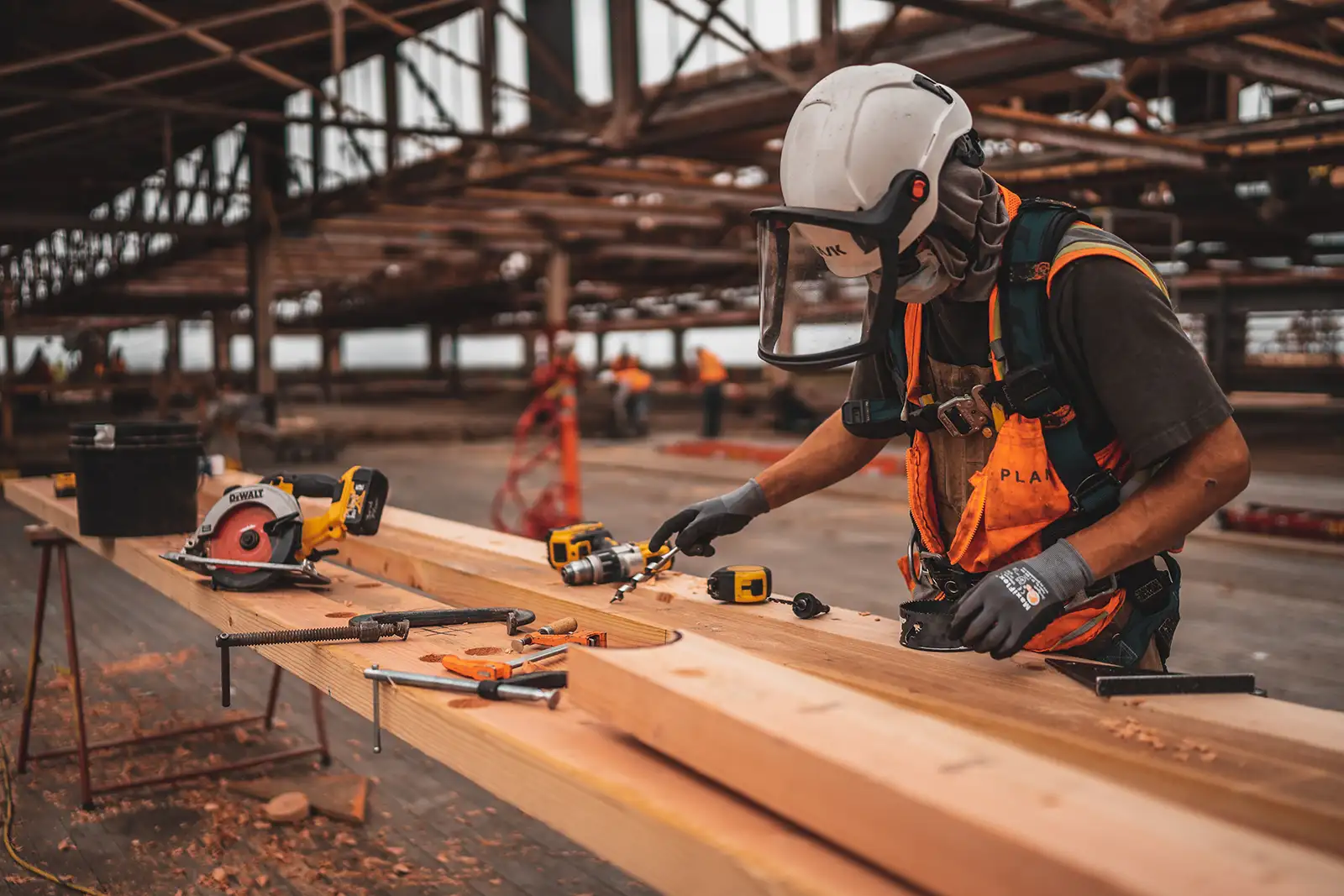 Carpenter working with wood