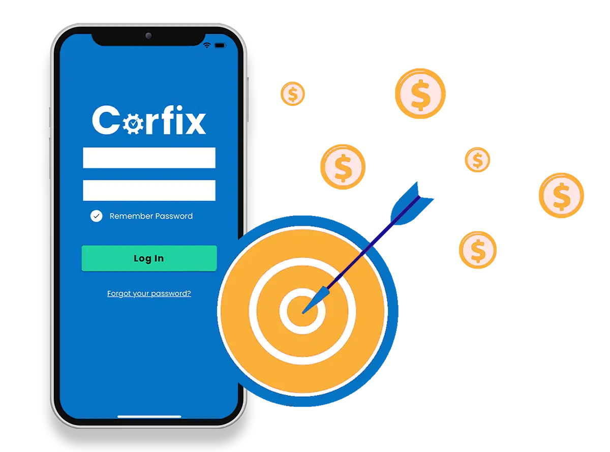 Image of login screen of Corfix mobile construction management app