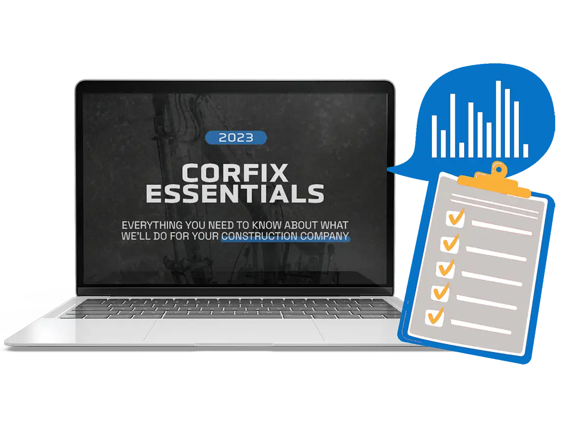laptop displaying "Corfix Essentials" for 2023