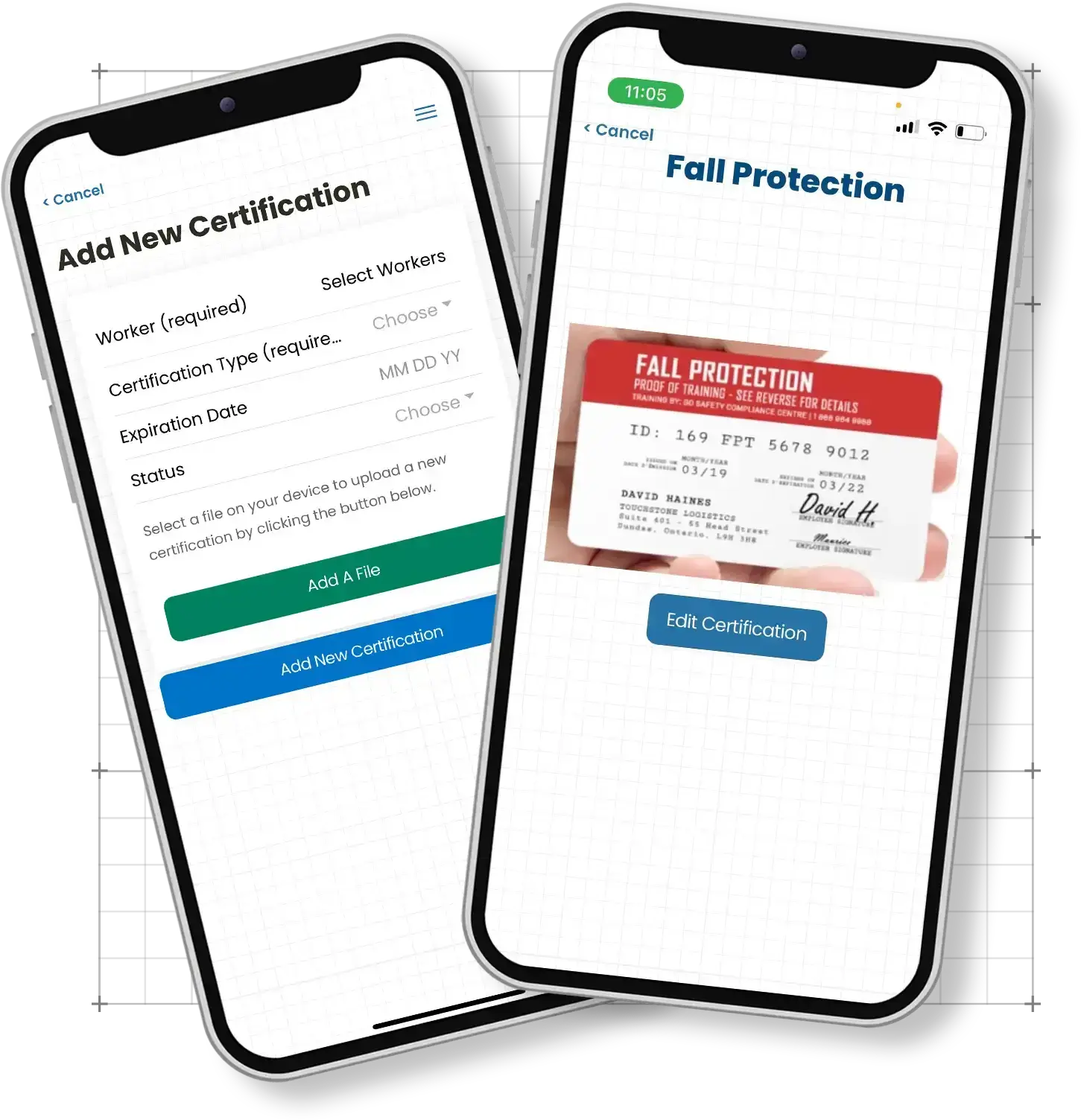 mobile construction management app showing the certifications feature