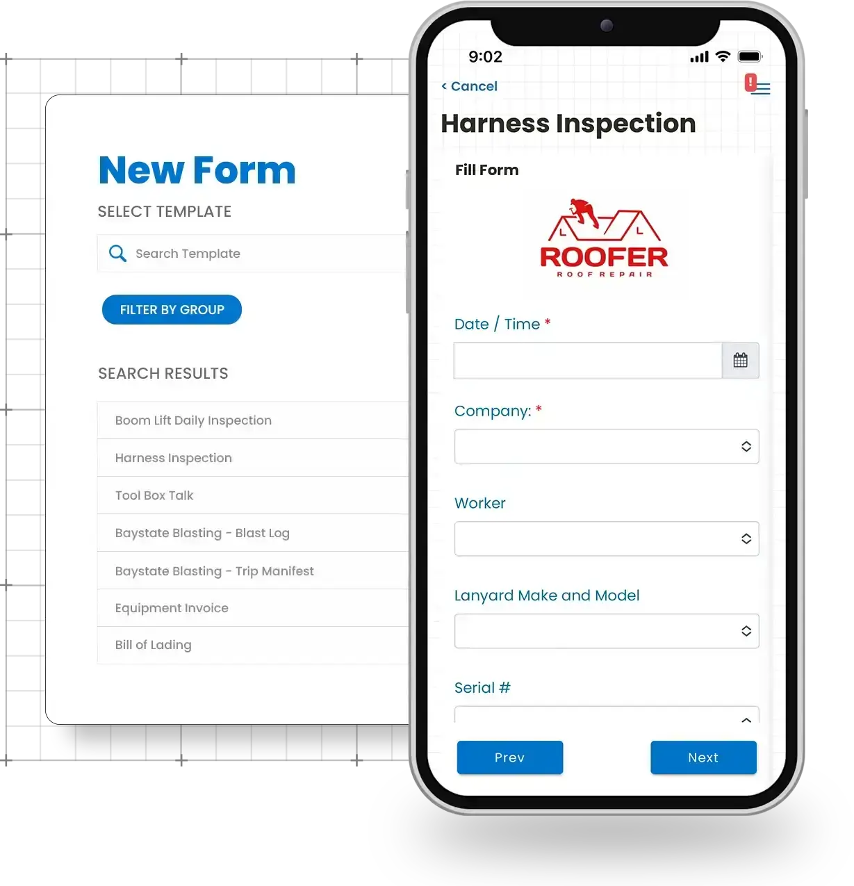 mobile construction management app showing the form feature